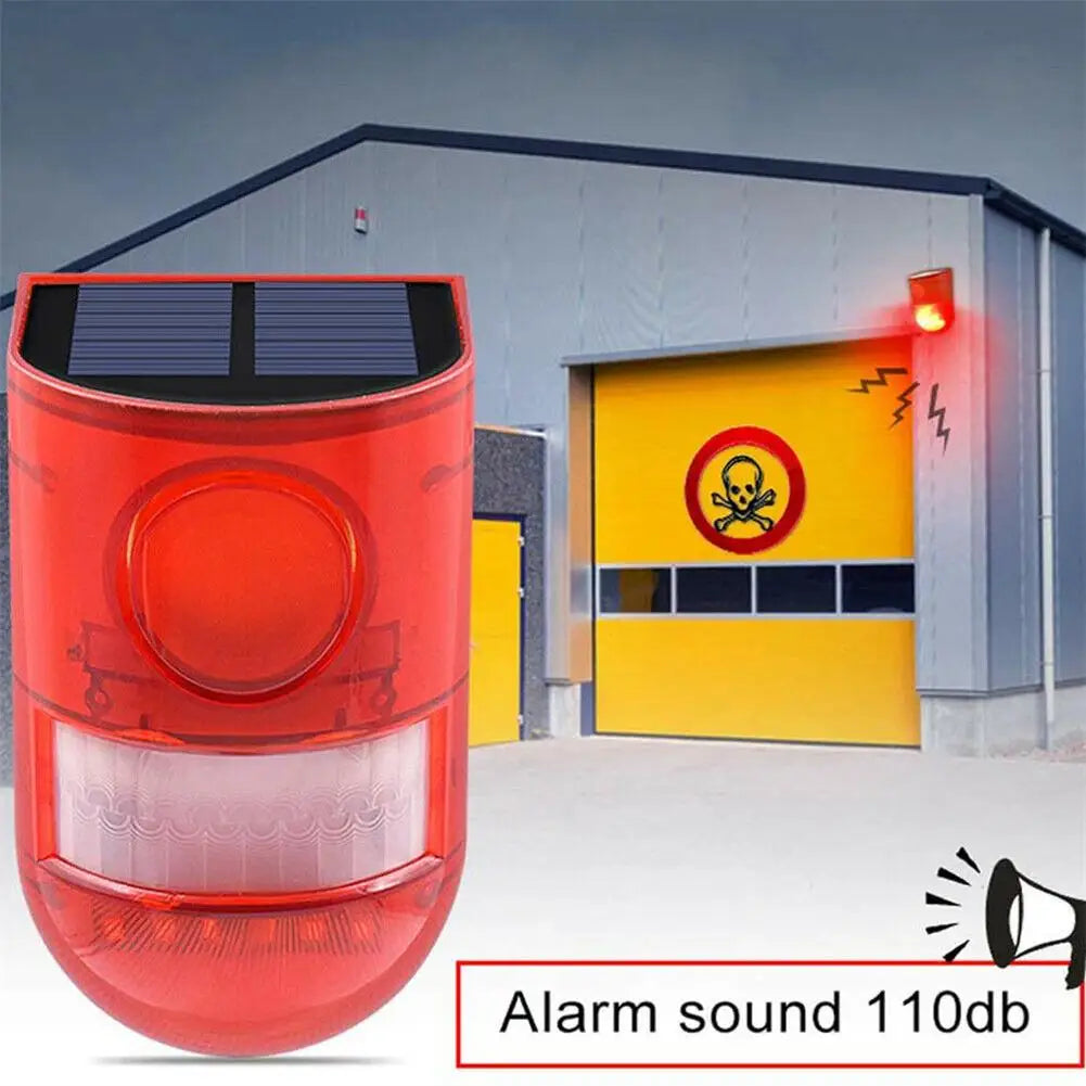 Solar Infrared Motion Sensor Alarm With 110db Siren Strobe Light For Home Garden