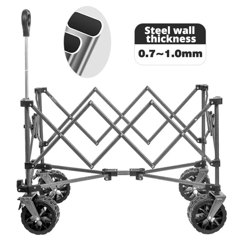 Camping Trolley 220L Large Capacity Folding Wagon Cart Portable Outdoor Multifunction Adjustable Handle Trolley