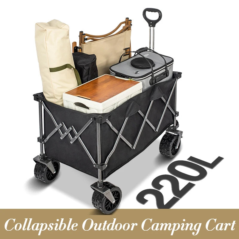 Camping Trolley 220L Large Capacity Folding Wagon Cart Portable Outdoor Multifunction Adjustable Handle Trolley